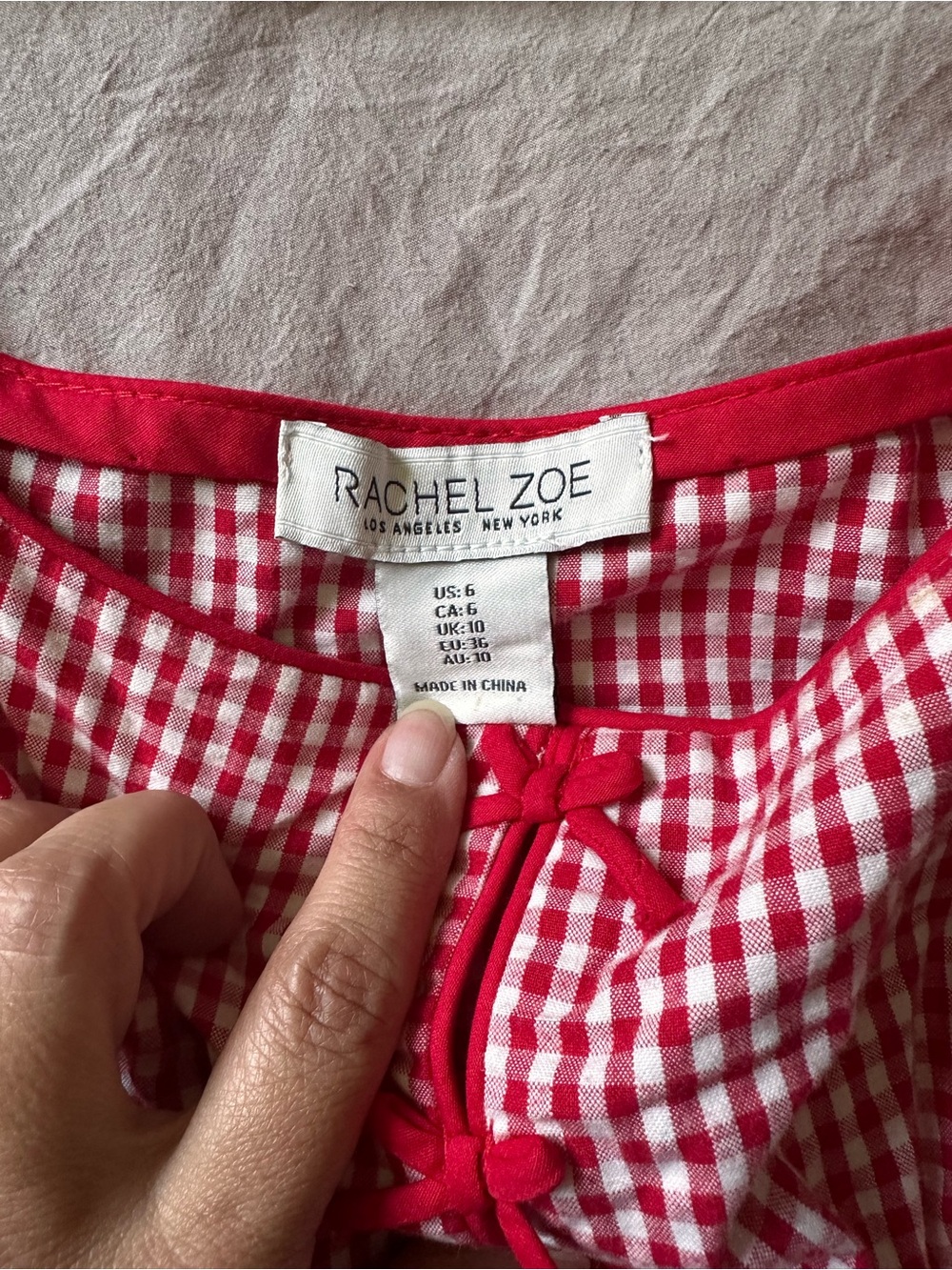 Rachel Zoe Red Gingham Midi Dress with Front Tie Accents - Picture 4 of 4